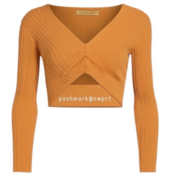 Michelle Mason 🍑 Ribbed Cutout Crop Top Shirt Apricot Tan XS P Petite Revolve - Picture 3 of 14
